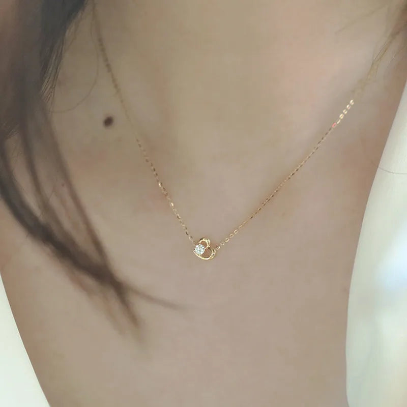 925 Sterling Silver 14k Gold Plated Necklace Temperament Cute Zircon Heart Pendant Clavicle Chain for Women Wedding Jewelry